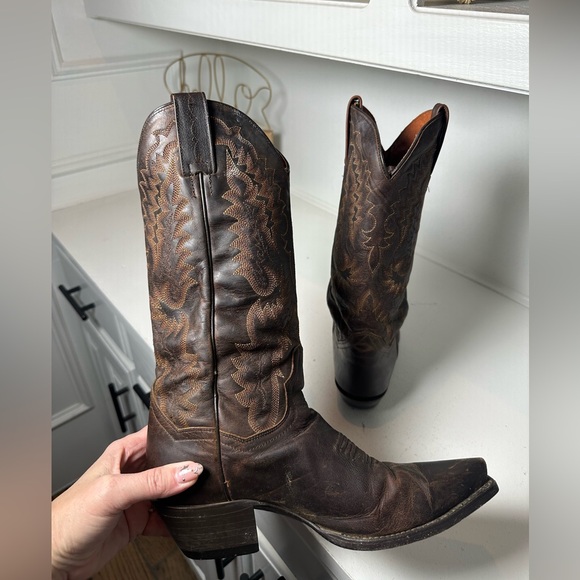 Dan Post Western Cowboy Boots Brown Leather Women’s 7.5 Classic Stitch Square - Picture 7 of 9